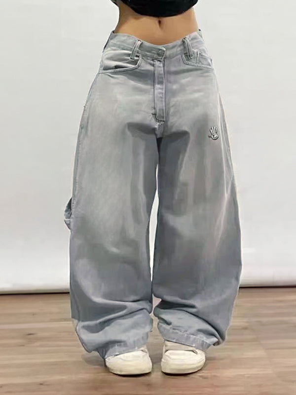 Graue Retro Boyfriend Jeans Amerikanisches Design