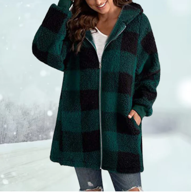 Norvielle Damen Karierte Winterjacke Mit Kapuze