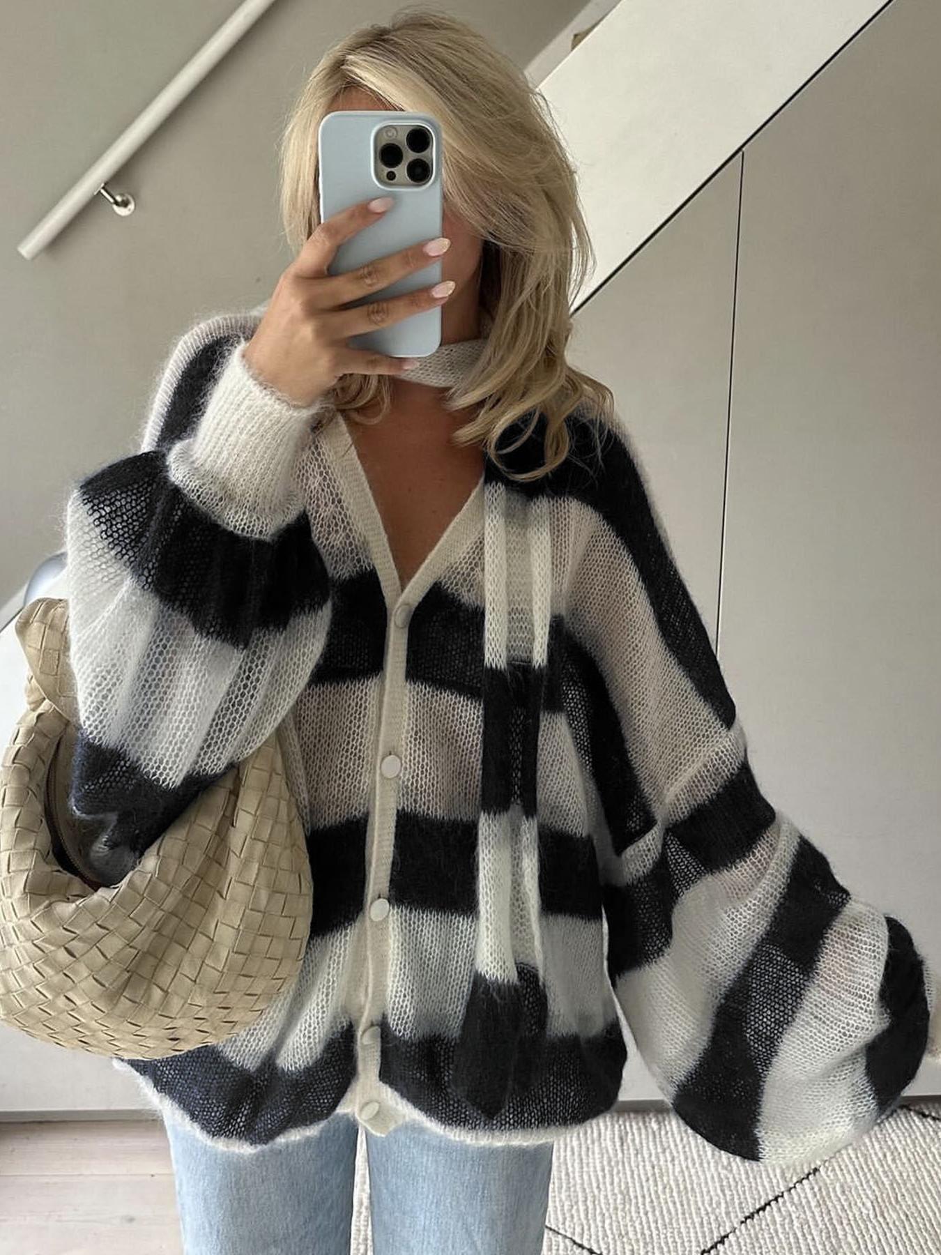 Gestreifter Damen Strickcardigan