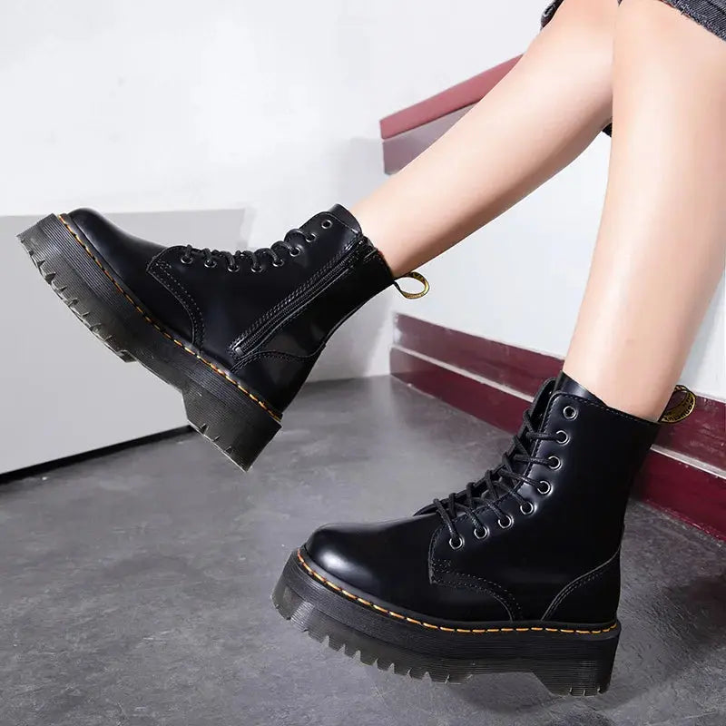 Ella Damen Plateaustiefel Leder Komfort