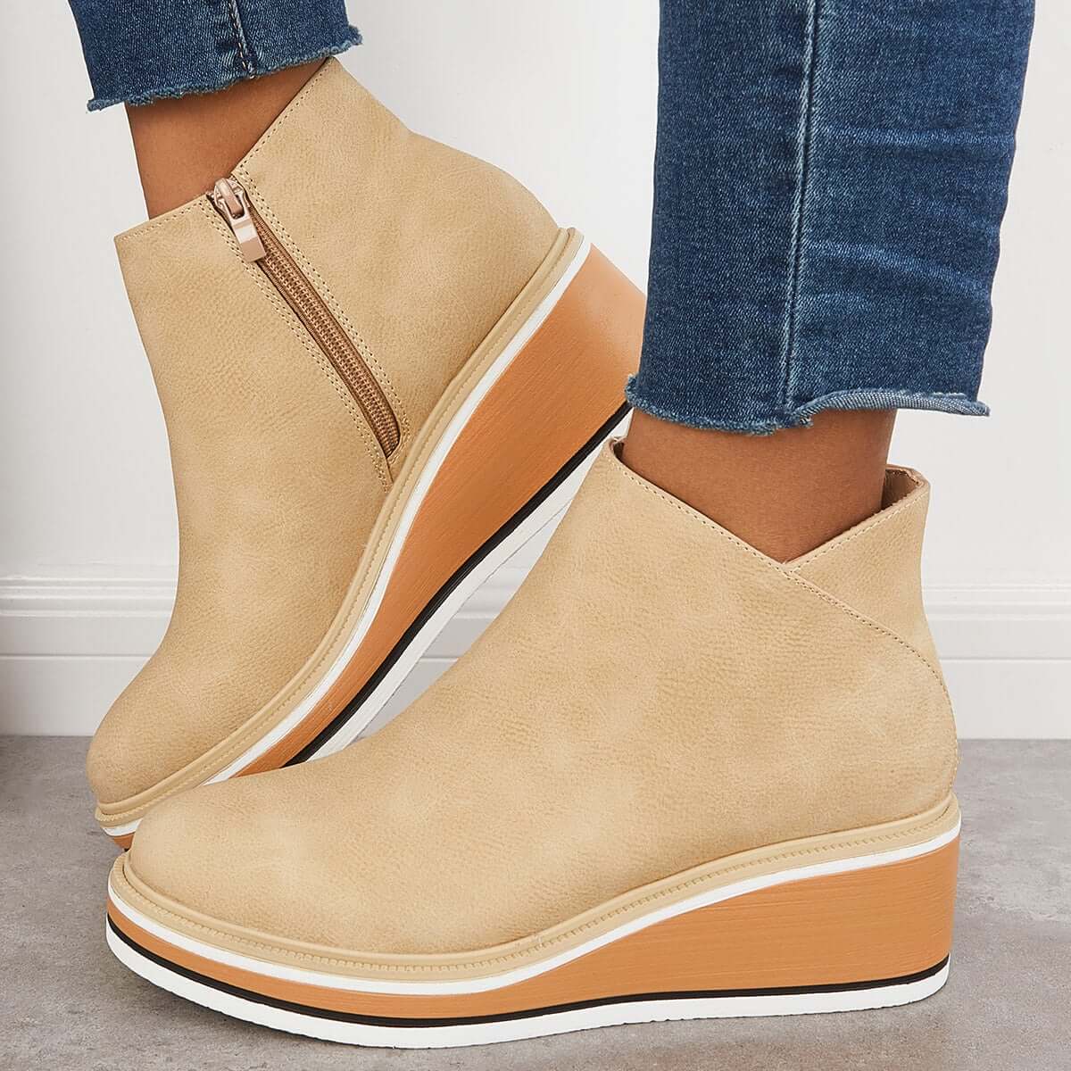 Damen Stiefeletten Plattformsohle Schmaler Schnitt Seitenverschluss