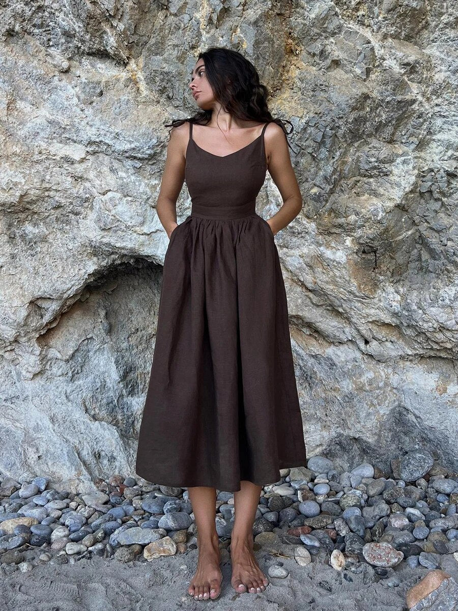 Norvielle Damen Strandkleid Rückenfrei Sommerkleid