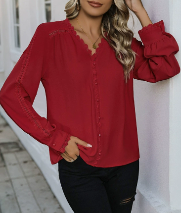 Damen Langarmbluse Elegantes Oberteil