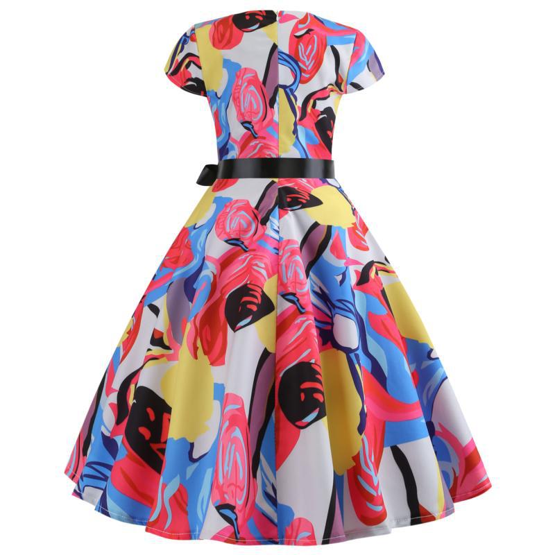 Damen Swingkleid Floral-Design Taillengürtel Norvielle