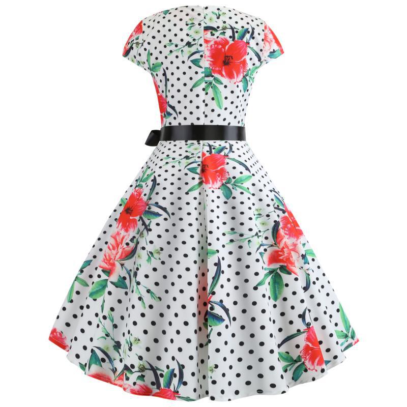 Damen Swingkleid Floralmuster Polka-Dots