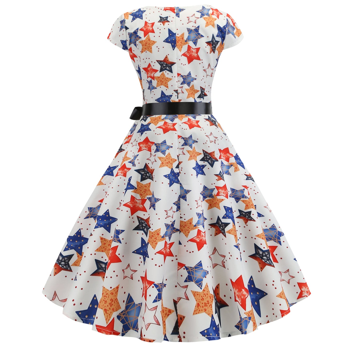 Damen Swingkleid V-Ausschnitt Voluminöser Rock