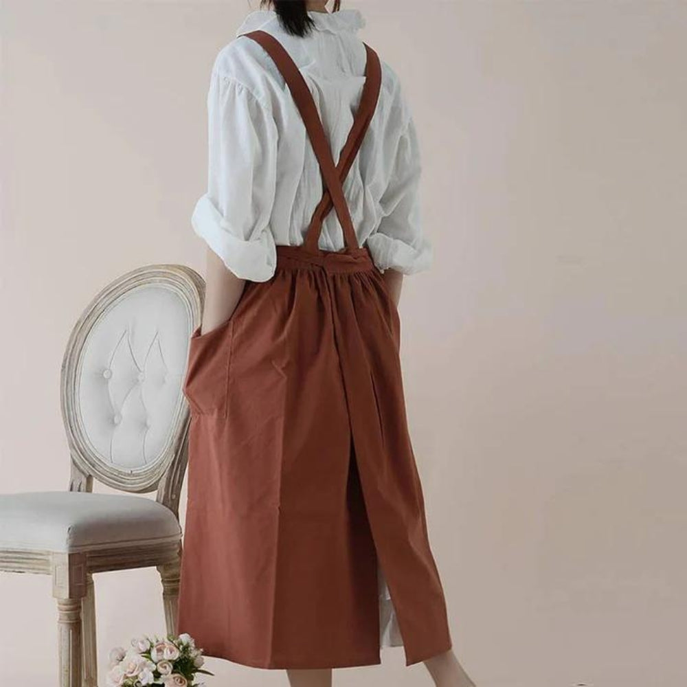 Baumwollschürze Damen Vielseitig Mit Taschen Beige