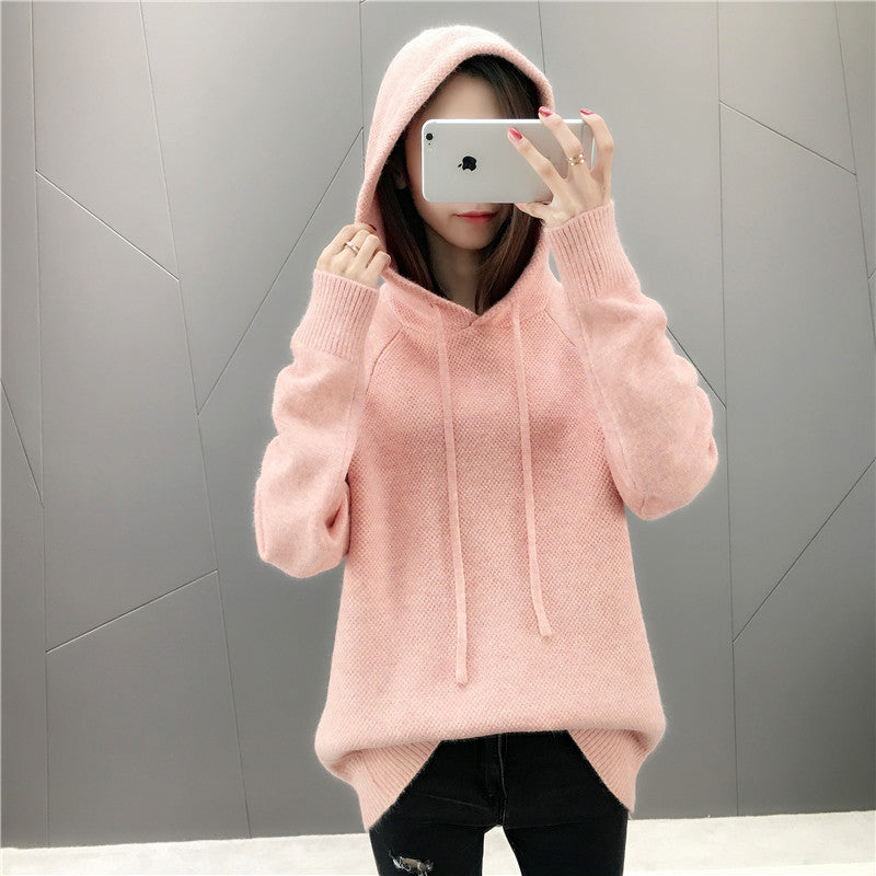 Damen Strickpullover mit Kapuze und Kordelzug Norvielle