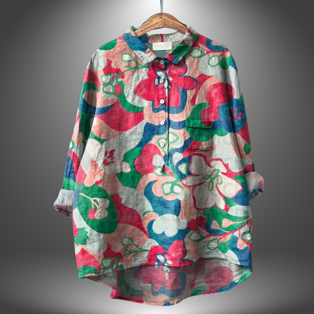 Damen Bluse Langarm Blumenmuster