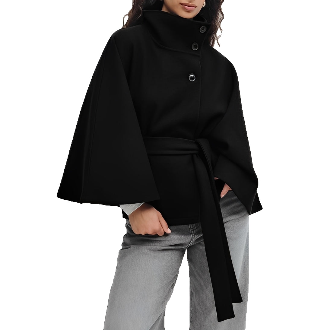 Damen Wickeljacke Hochkragen Baumwolle