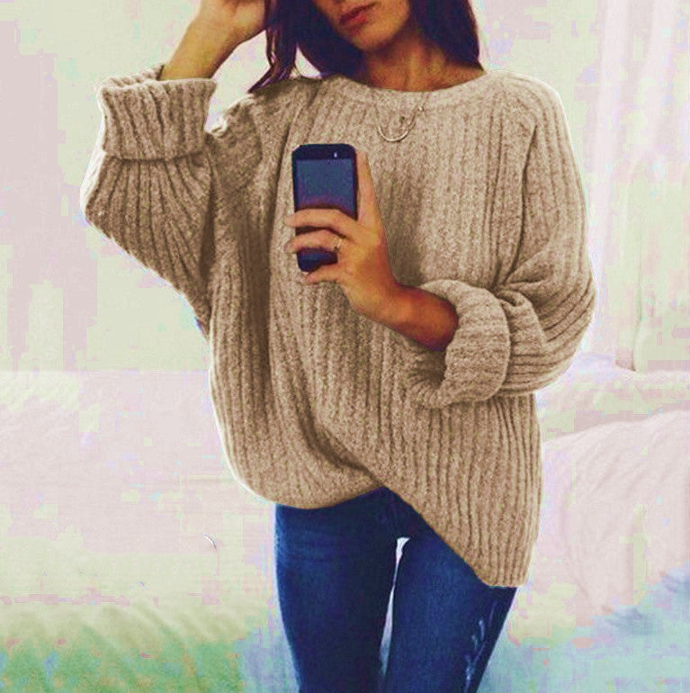 Damen Oversized Strickpullover Gerippt Weite Ärmel Norvielle