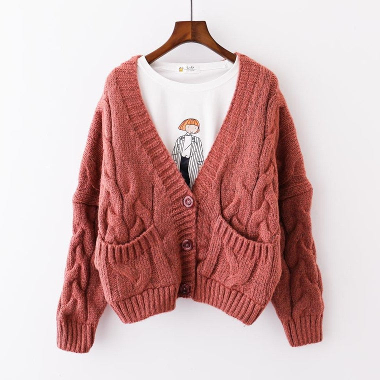 Damen Grobstrick Cardigan V-Ausschnitt mit Taschen Norvielle