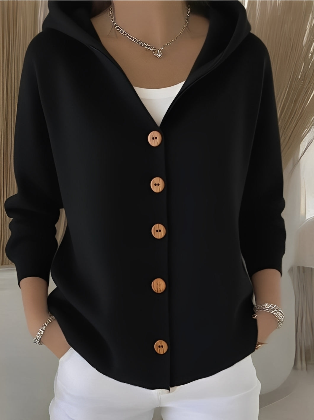 Damen Strickjacke Kapuze Weich Stylisch Beige