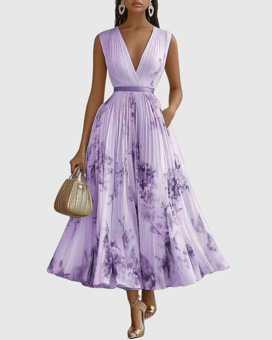 Isabella Damen Ärmelloses Blumenkleid Midi Geplissiert