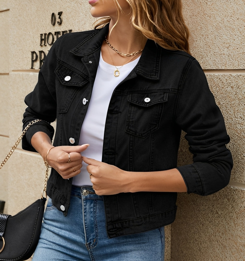 Damen Jeansjacke Reverskragen Modern