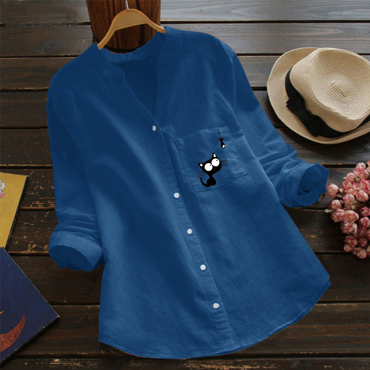 Damen Bluse Katzenmotiv Norvielle