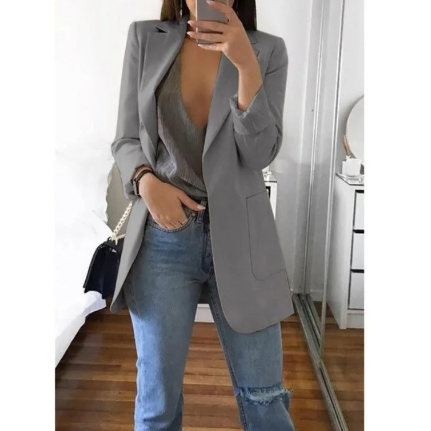 Damen Doppelreihiger Blazer Bürooutfit