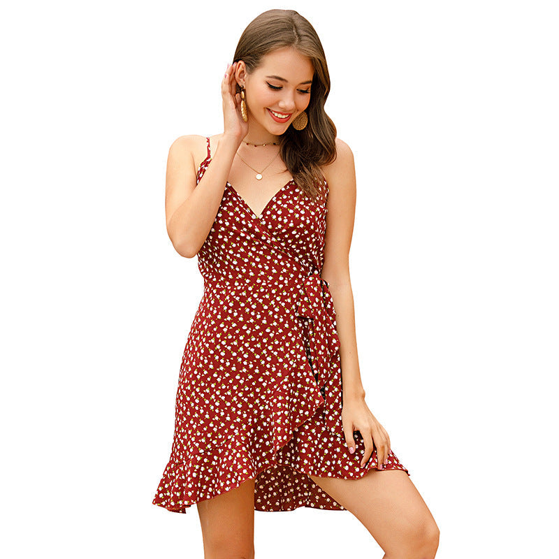 Damen Wickelkleid Florales Muster Asymmetrisch Norvielle