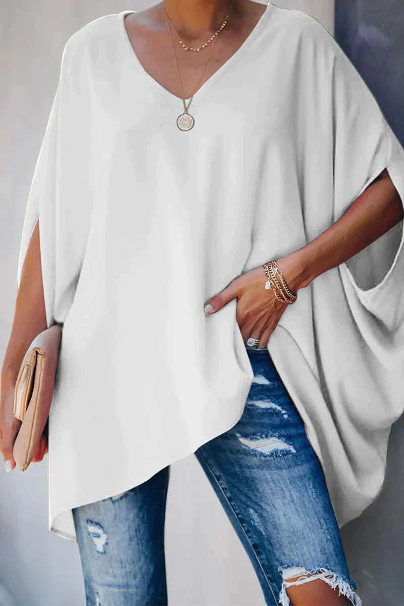 Damen Bluse V-Ausschnitt Weit