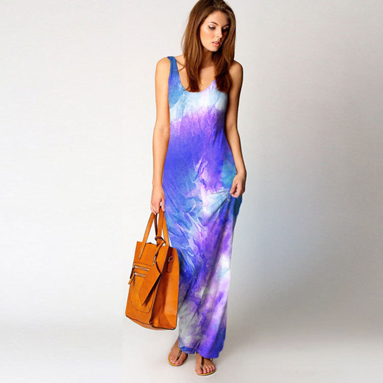 Damen Maxikleid Aquarell-Design Fließender Schnitt Bunt