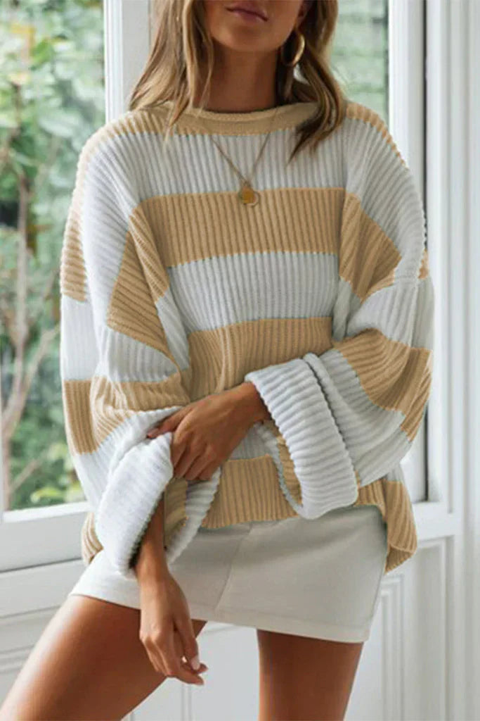 Damen Grobstrickpullover Gestreift Locker Passform