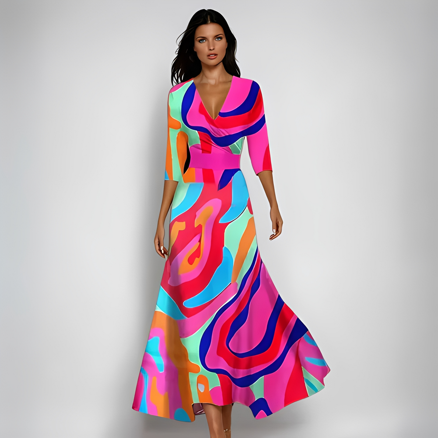 Damenkleid Blumenmuster Midi Grüün