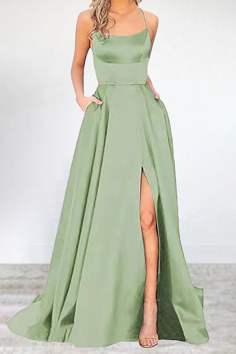 Abendkleid Einfarbig U-Hals Hochgeschlossen Frauen 16 Farben