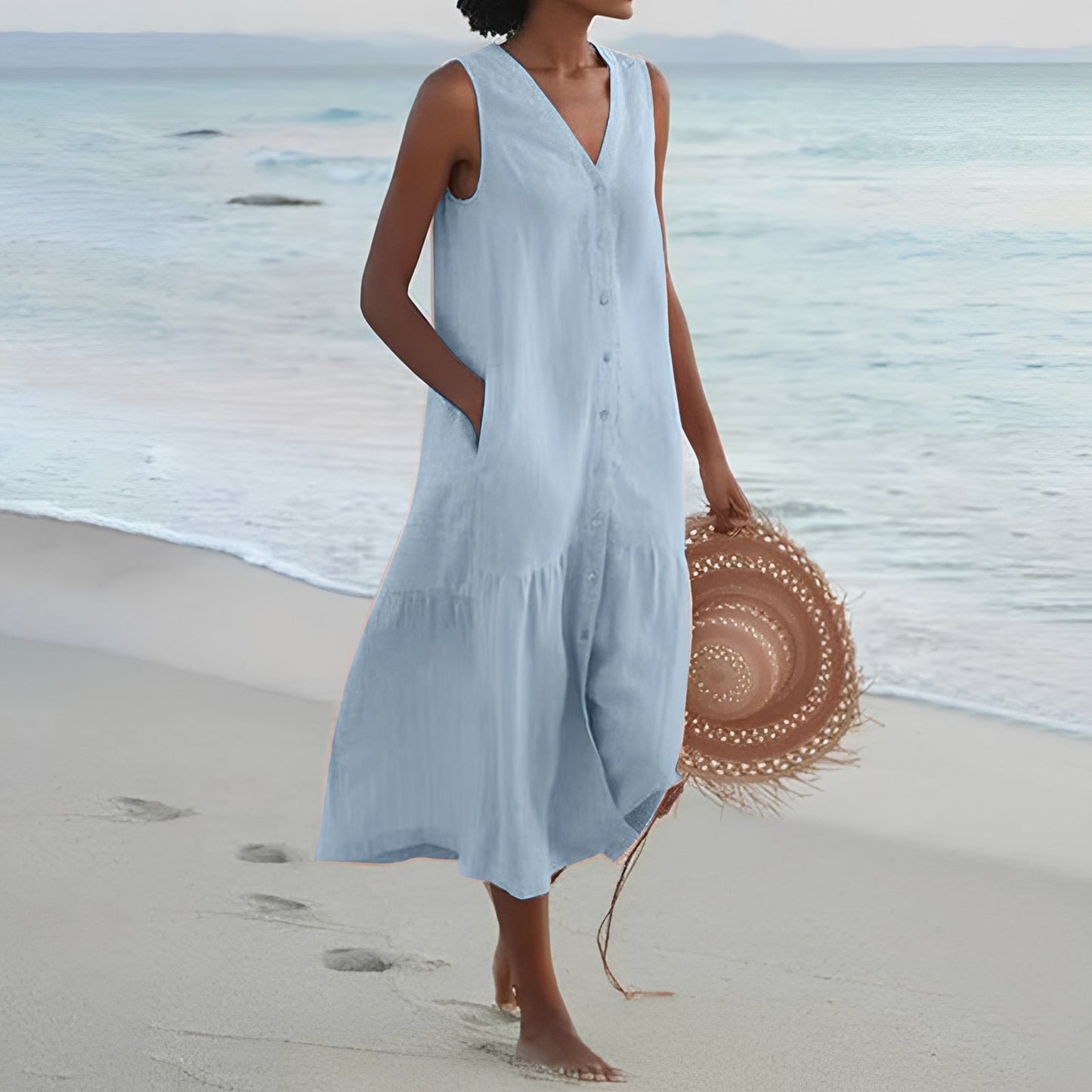 Damen Langkleid V-Ausschnitt Lässig