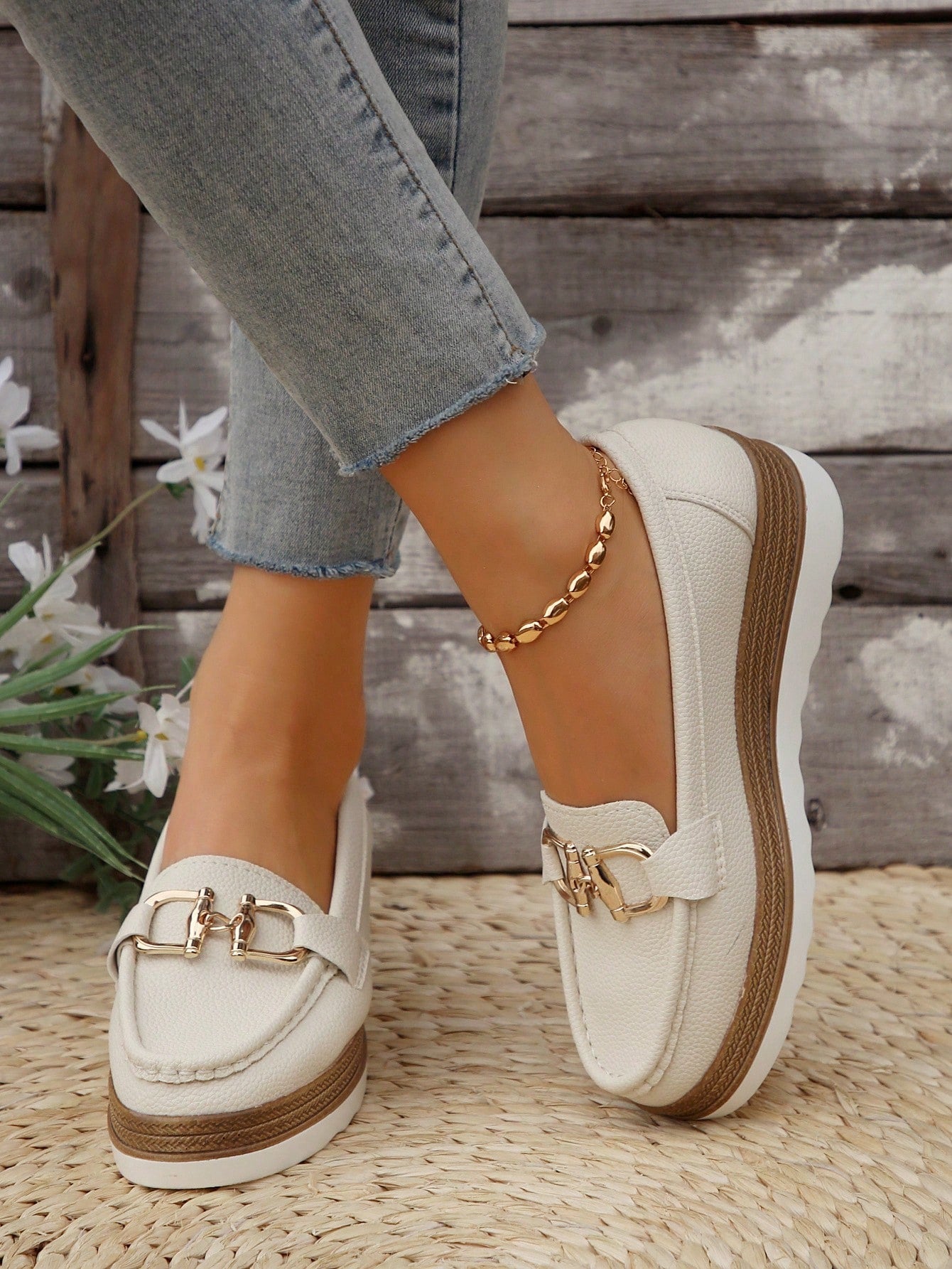 Damen Loafers Elegantes Metalldesign