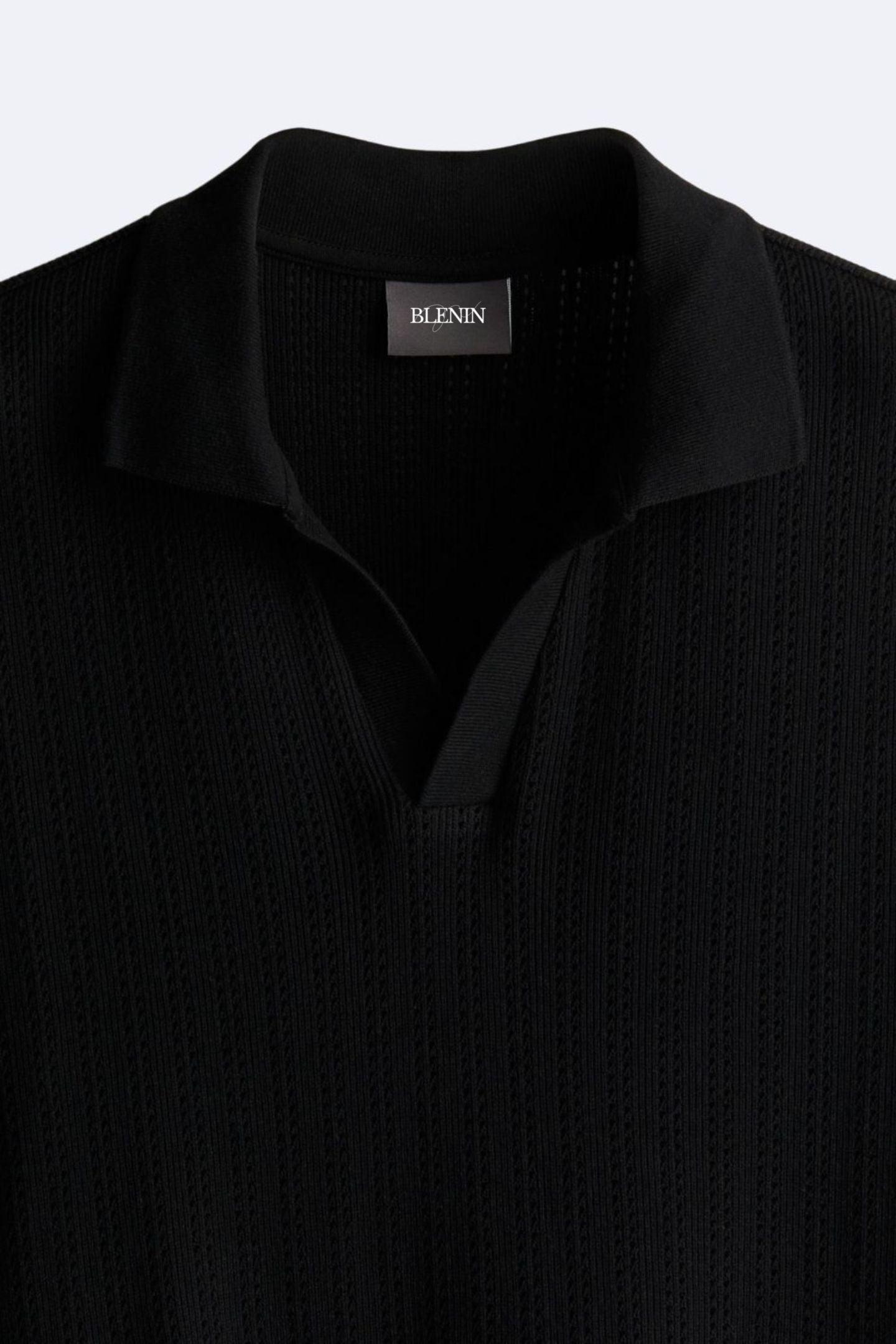 Herren Poloshirt Strick Optisch Elegant Weiß
