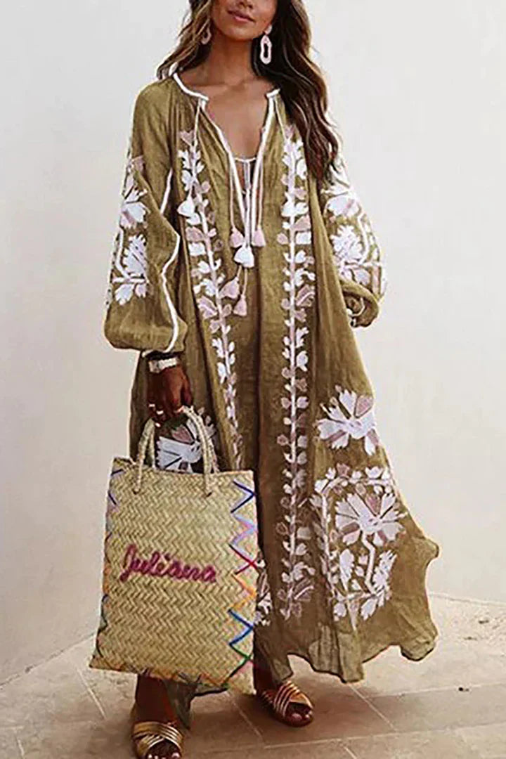 Norvielle Damen Boho-Kleid Blumendruck Lang