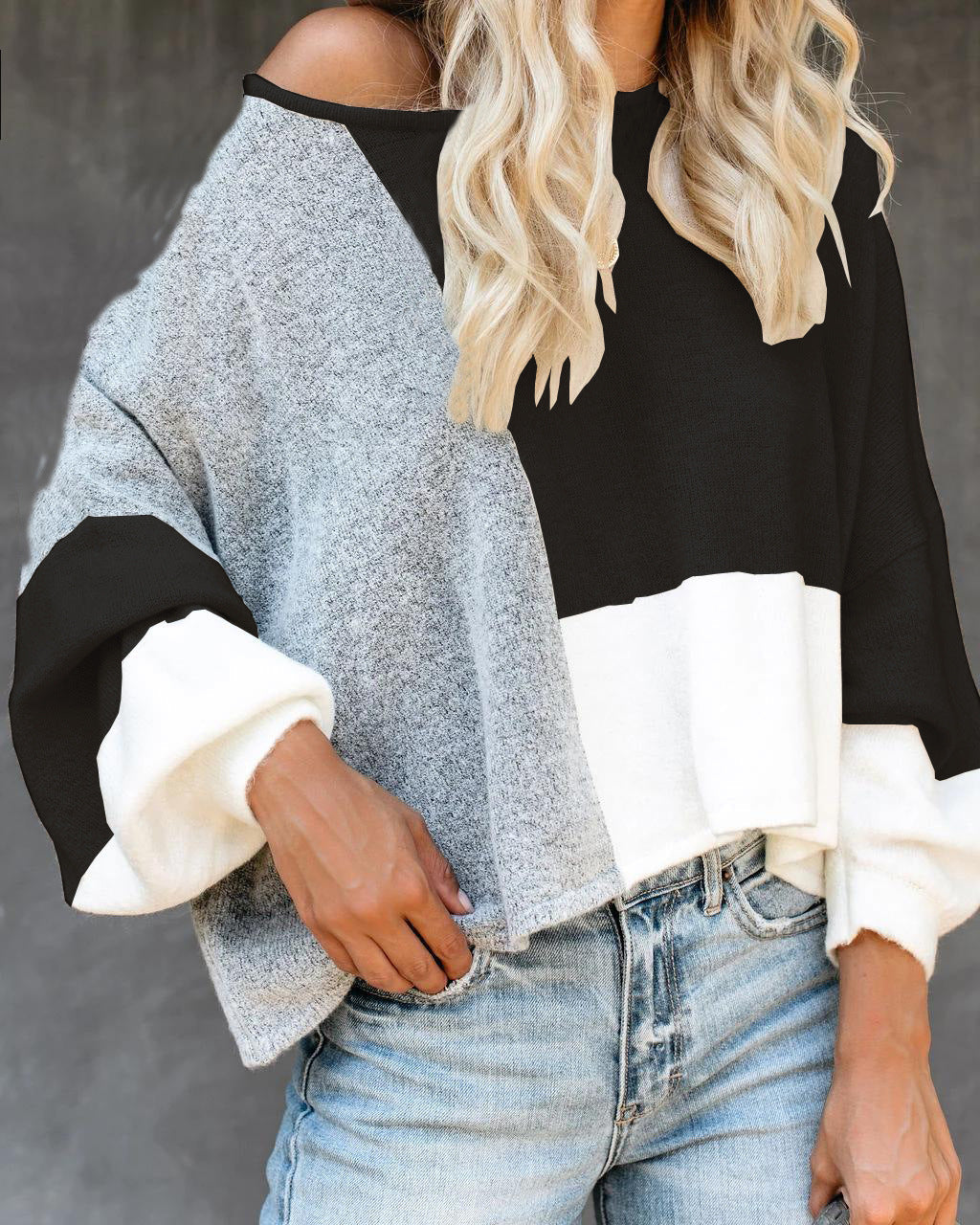 Damen Oversized-Pullover Kontrastfarben Norvielle