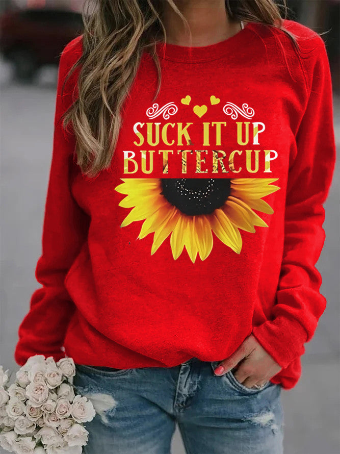 Damen Sweatshirt Sonnenblumen-Aufdruck Motivierender Spruch