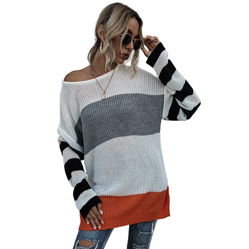 Damen Überwurf-Pullover Streifenmuster Norvielle