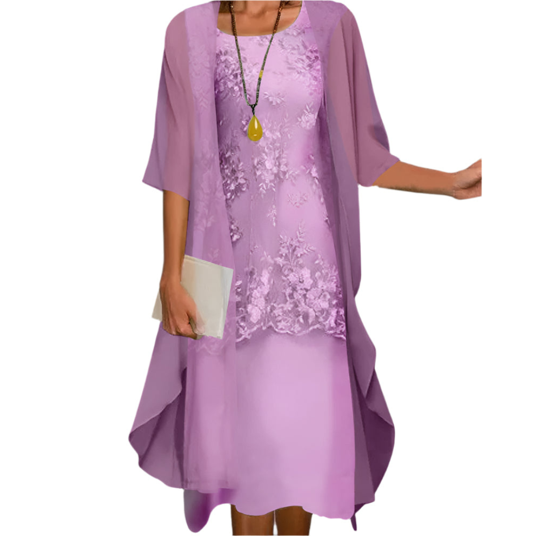 Damen Hochzeitsgastkleid Fließendes Midi-Kleid mit transparenten