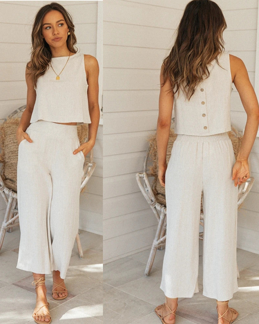 Damen Zweiteiliges Set Cropped Oberteil Weite Hose Norvielle