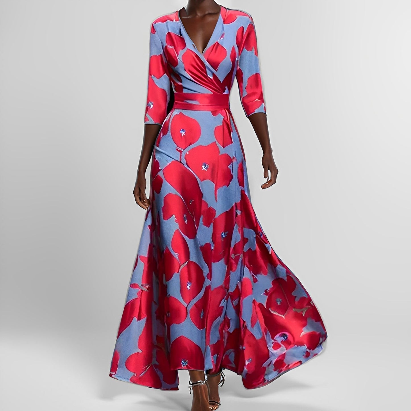 Damen Maxikleid Blumenmuster Langes Ärmel Kleid
