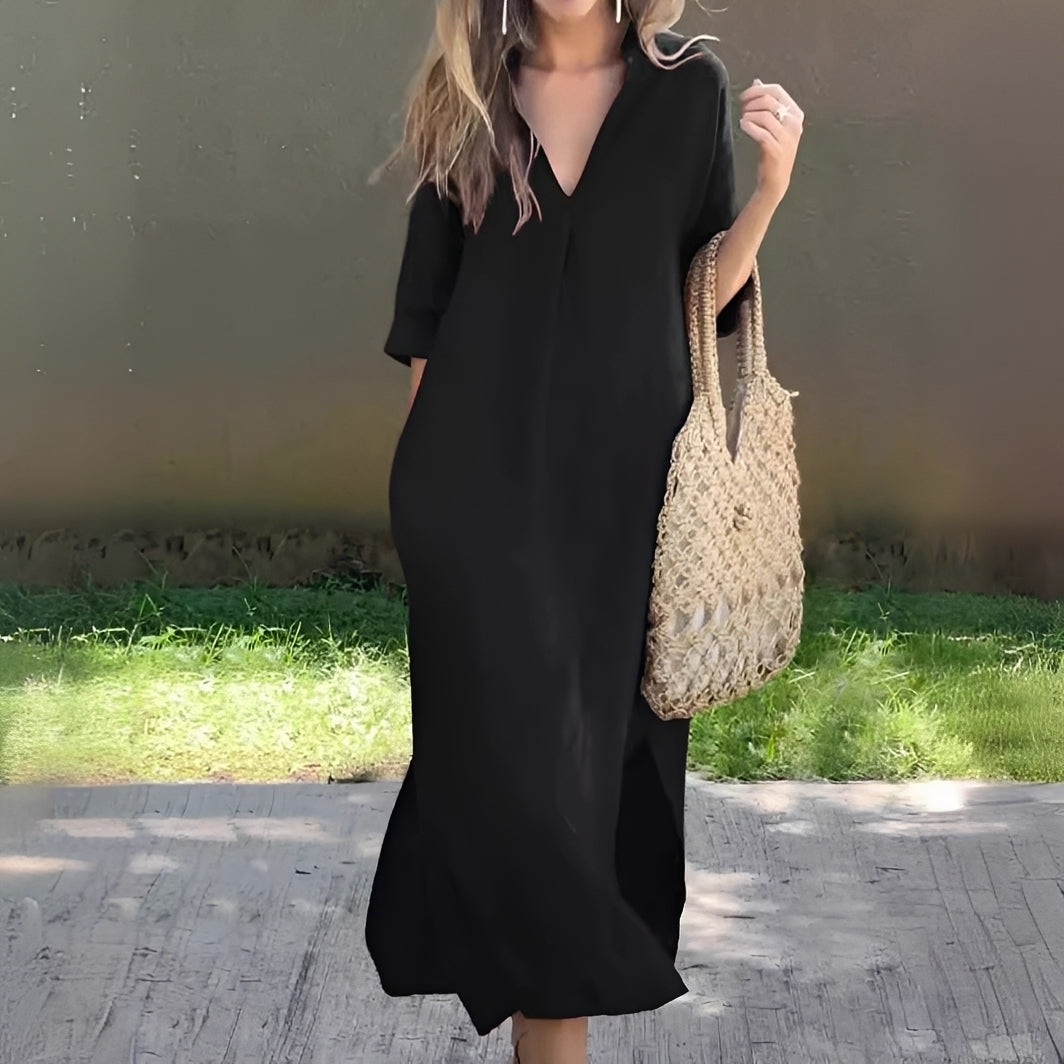 Damenkleid V-Ausschnitt Bequem Locker Geschnitten