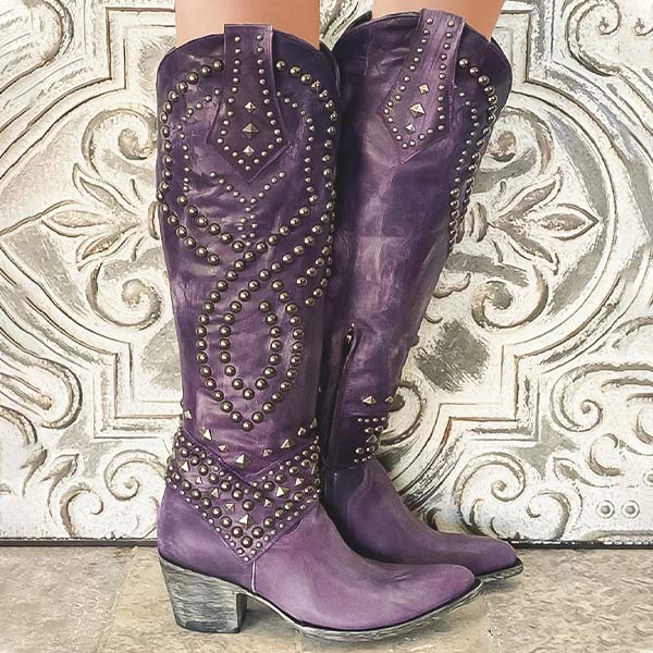Norvielle Damen Cowboystiefel Absatzleder