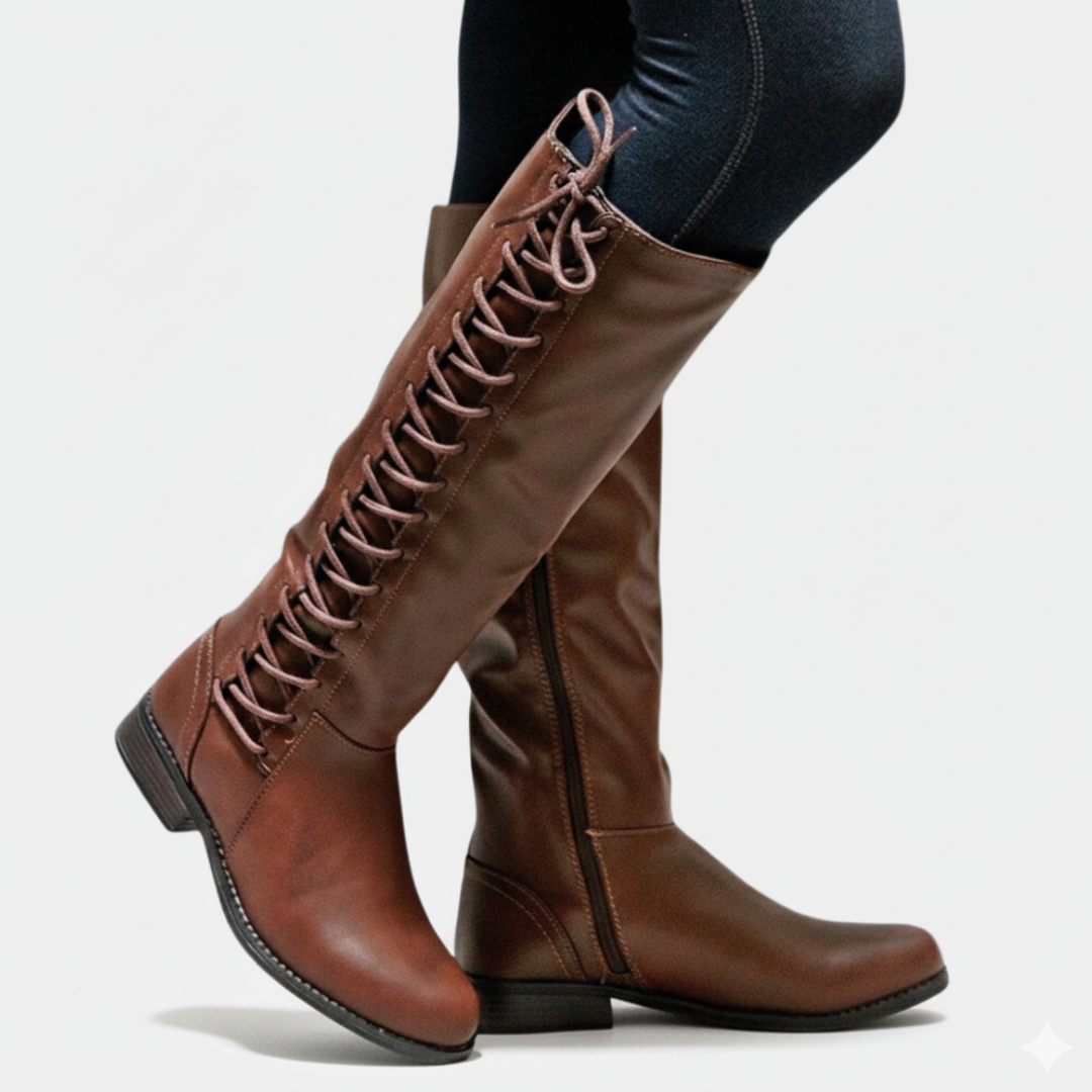 Damen Kniehohe Stiefel Kunstleder Blockabsatz