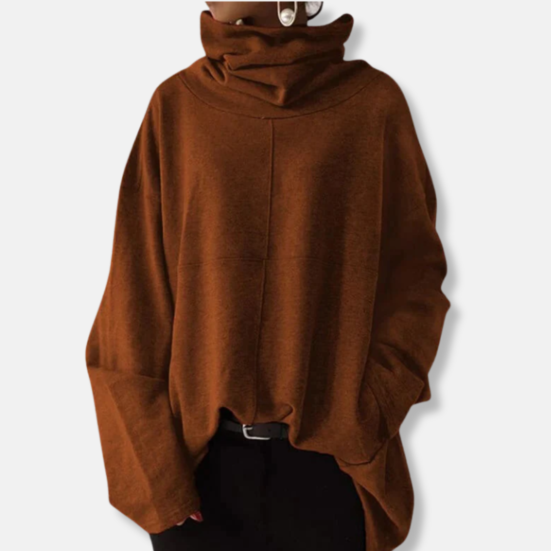 Damen Sweatshirt Pullover Baumwollmischung Übergroß Drapierter Kragen