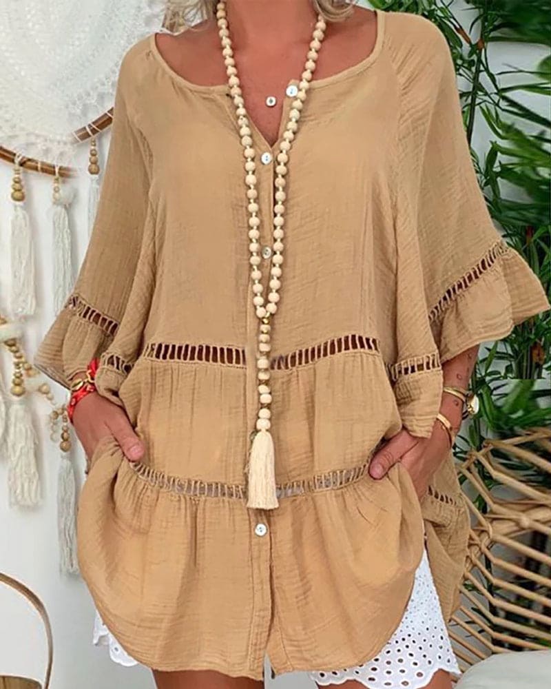 Boho Damen Tunika Leicht Sommerweiß
