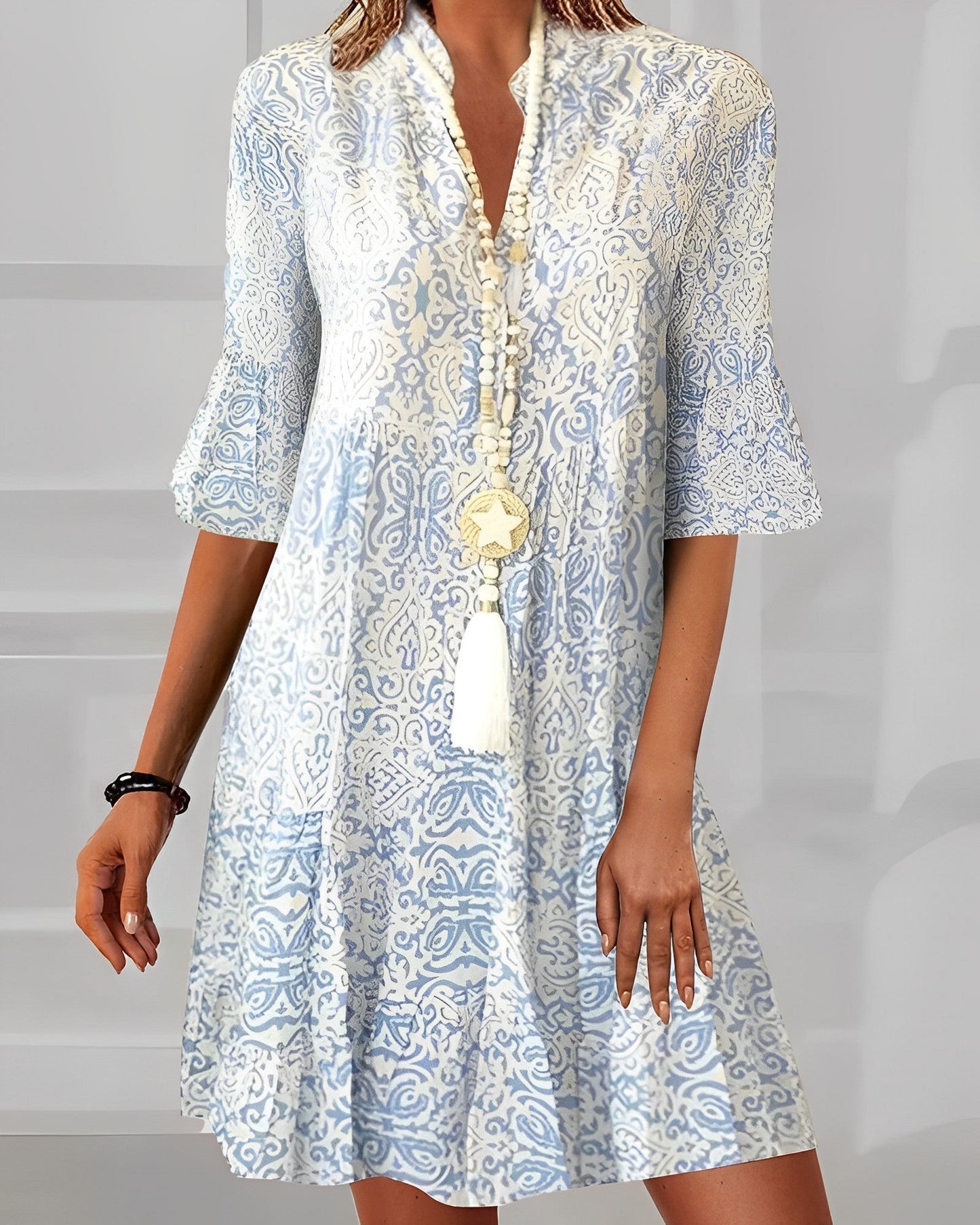 Damenkleid V-Ausschnitt Blumenprint