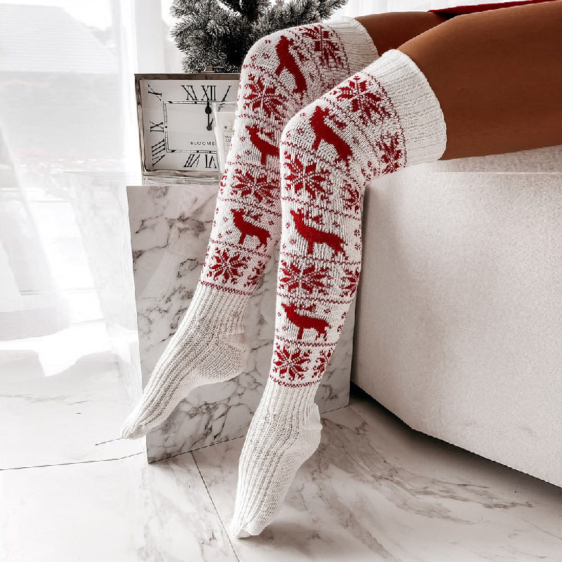 Weihnachtssocken Damen Lang Gestrickt Warm Überknie