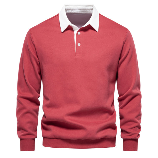 Herren Langarm Polo Shirt Klassischer Kragen Weiß