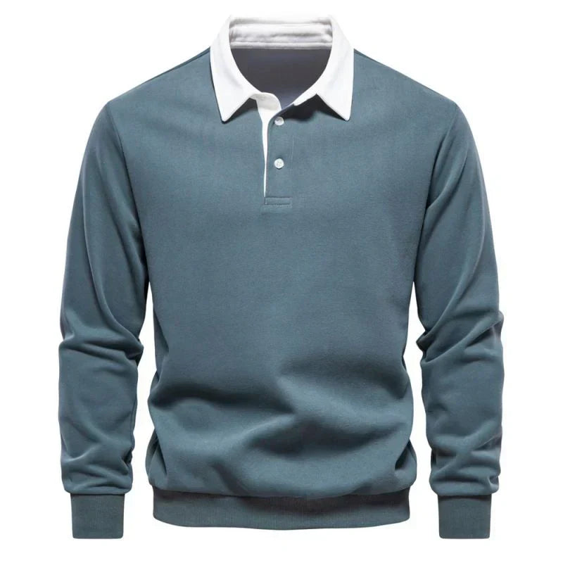 Norvielle Herren Poloshirt Langärmlig Baumwolle Weiß