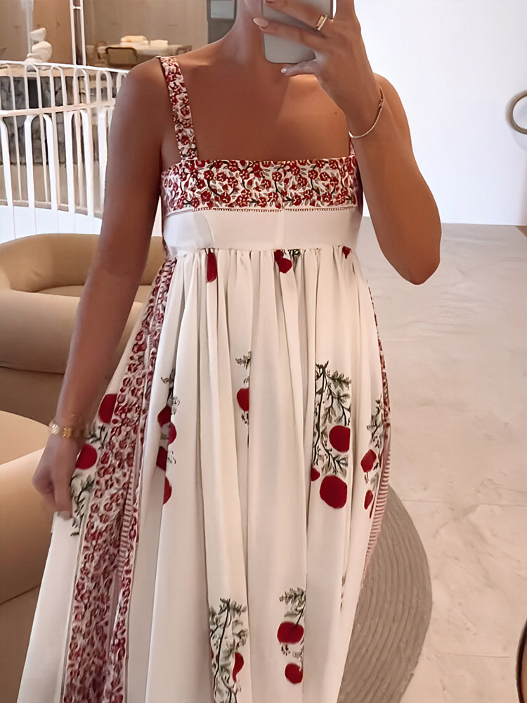 Damen Maxikleid Träger Boho Empire Schnitt Blumenmuster Leicht