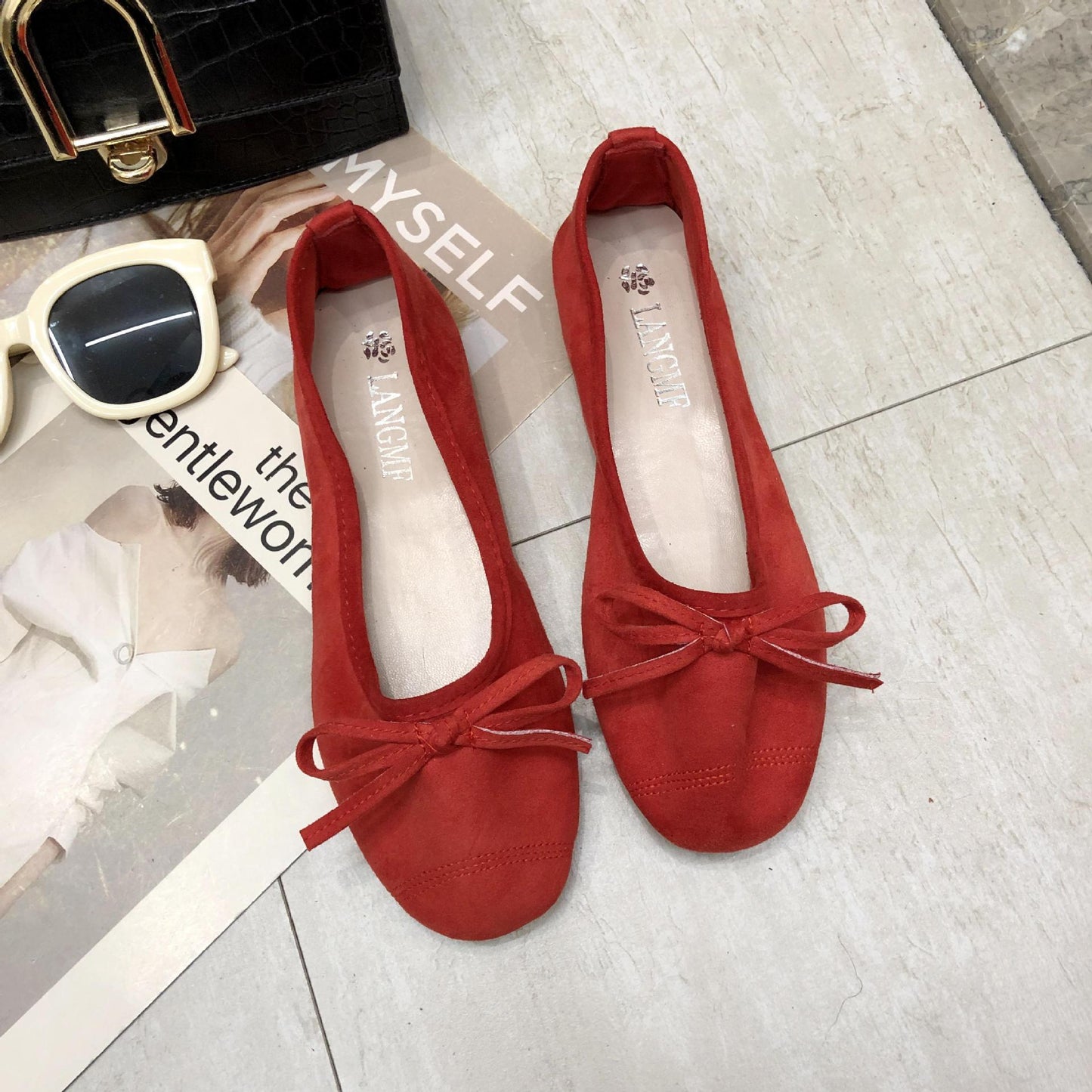 Damen Ballerinas Weiches Obermaterial Zartes Schleifen-Design