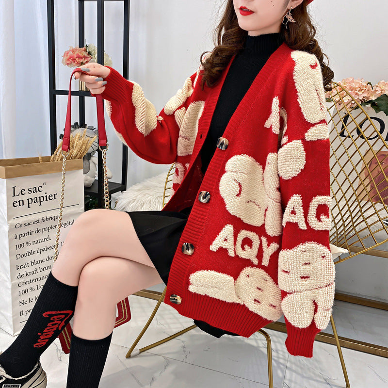 Damen Strickjacke Kuschelig Großes Schriftmotiv Norvielle