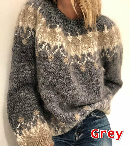 Damen Pullover Geometrisches Muster Weich Norvielle